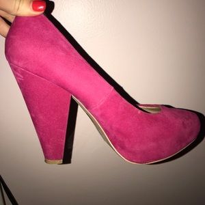 Pink suede heels